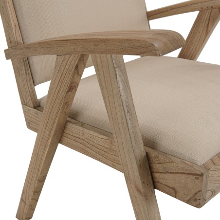 Fauteuil WALLY en Mindi - Assise en tissu beige