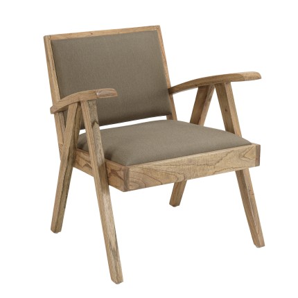 Fauteuil WALLY en Mindi et tissu kaki chiné