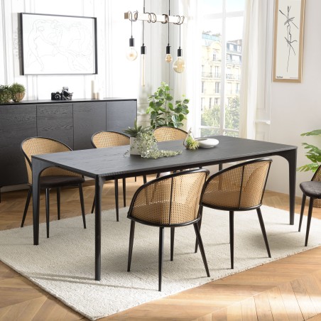 MAXENCE Rectangular Dining Table 220x100cm Black with Oak Legs