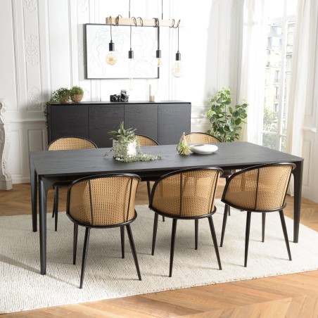 MAXENCE Rectangular Dining Table 220x100cm Black with Oak Legs