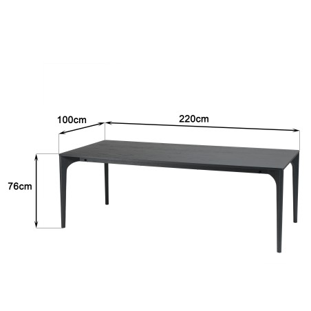 MAXENCE Rectangular Dining Table 220x100cm Black with Oak Legs