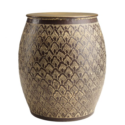 HONORE Aluminium Side Table L40cm H45cm Antique Brown with Gold Patterns