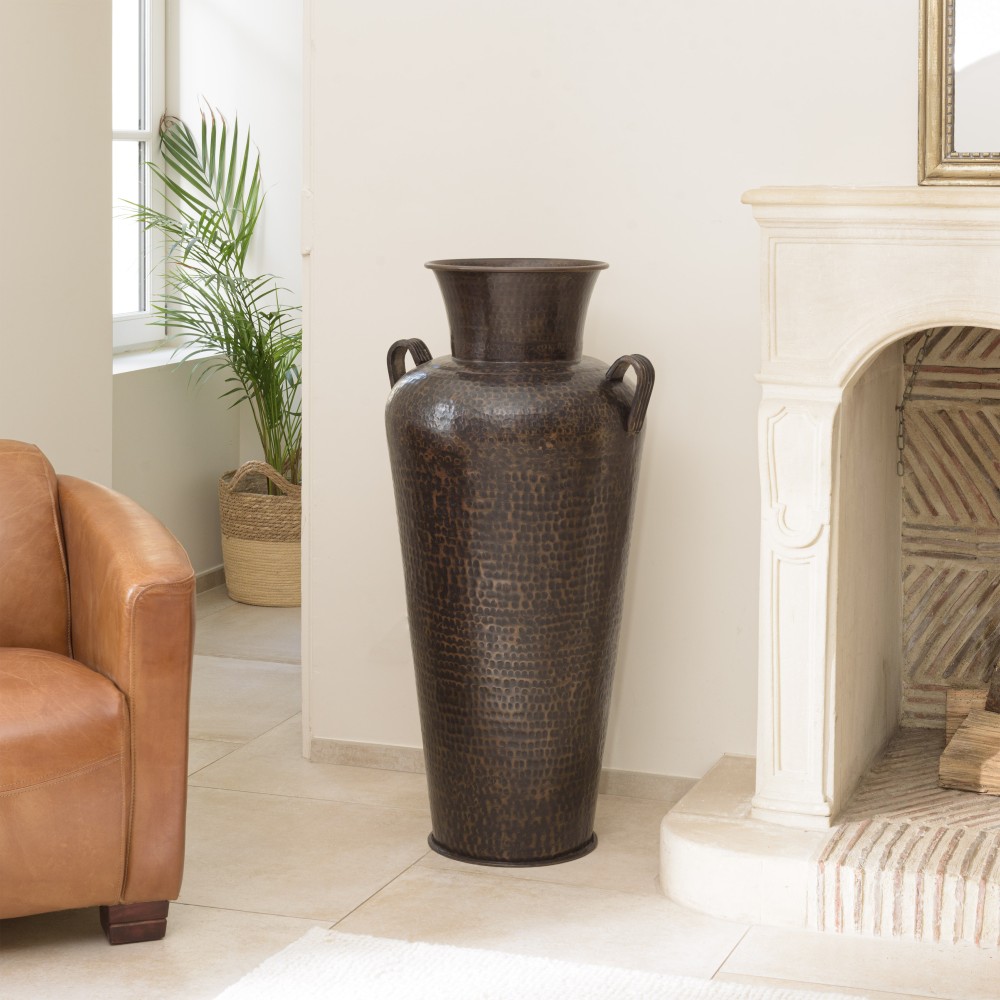 HONORE Aluminium Vase with Handles - L45cm H1m - Antique Black Copper HONORE Aluminium Vase with Handles - L45cm H1m - Antique Black Copper