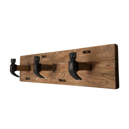 SIXTINE - Brown Wall Coat Rack 3 Hooks Recycled Teak and Metal