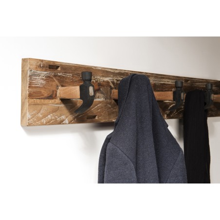 Portemanteau mural SIXTINE marron teck recyclé et métal