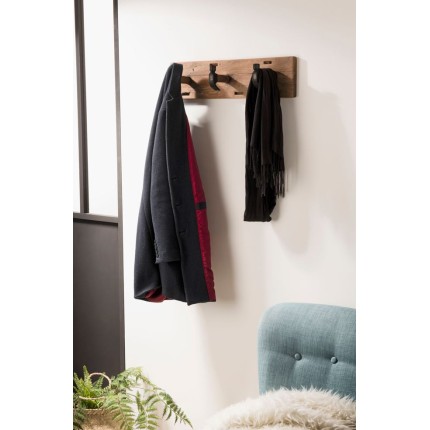 SIXTINE - Brown Wall Coat Rack 3 Hooks Recycled Teak and Metal