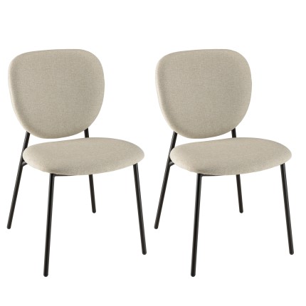 TOM - Set of 2 Ecru Fabric Chairs with Black Steel Legs