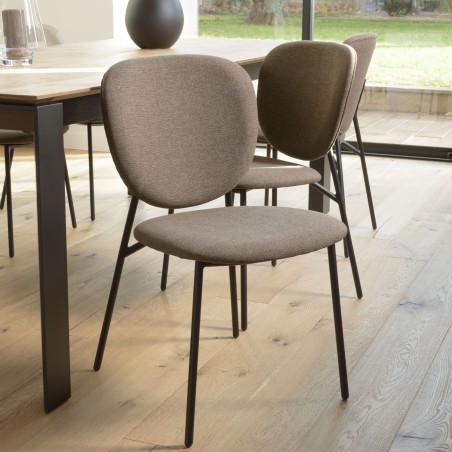 Lot de 2 chaises TOM - Tissu marron - Pieds acier noir