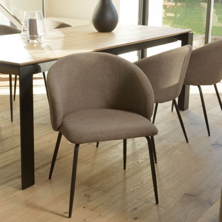 TOM - Set of 2 Brown Fabric Chairs with Black Steel Legs