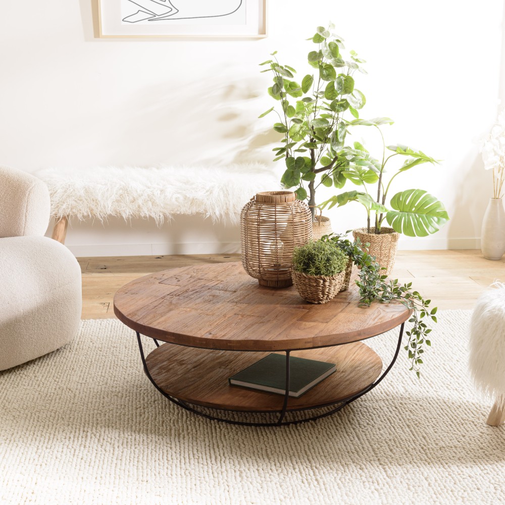 SIXTINE Round Shell Coffee Table 100x100cm - Double Recycled Teak Top SIXTINE Round Shell Coffee Table 100x100cm - Double Recycled Teak Top