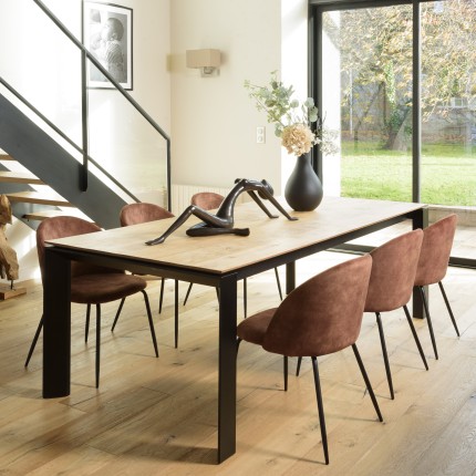 TOM - Set of 2 Mahogany Velvet Chairs with Rounded Backrest and Black Steel Legs