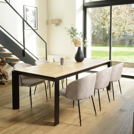 Lot 2 chaises velours beige TOM - Dossier enveloppant - Pieds acier
