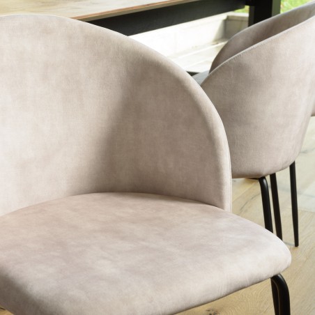 TOM - Set of 2 Beige Velvet Chairs | Steel Legs | Wraparound Backrest