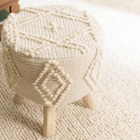 SACHA Round Stool - Ivory Diamond-Patterned Wool - 40 x 40 cm