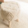 Tabouret rond SACHA 40x40cm laine motifs losanges ivoire