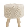 Tabouret rond SACHA 40x40cm laine motifs losanges ivoire