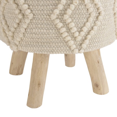 SACHA Round Stool - Ivory Diamond-Patterned Wool - 40 x 40 cm