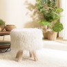 SACHA Round Stool 40x40cm Ivory Sheepskin with Wooden Legs