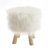 SACHA Round Stool 40x40cm Ivory Sheepskin with Wooden Legs