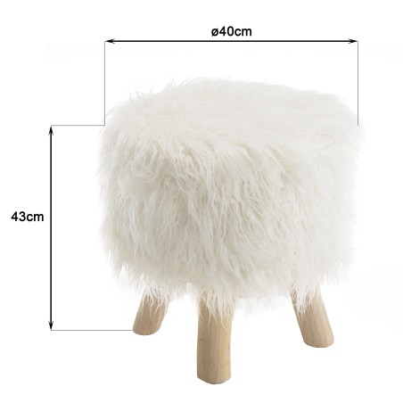 Tabouret rond SACHA en peau de mouton 40x40cm