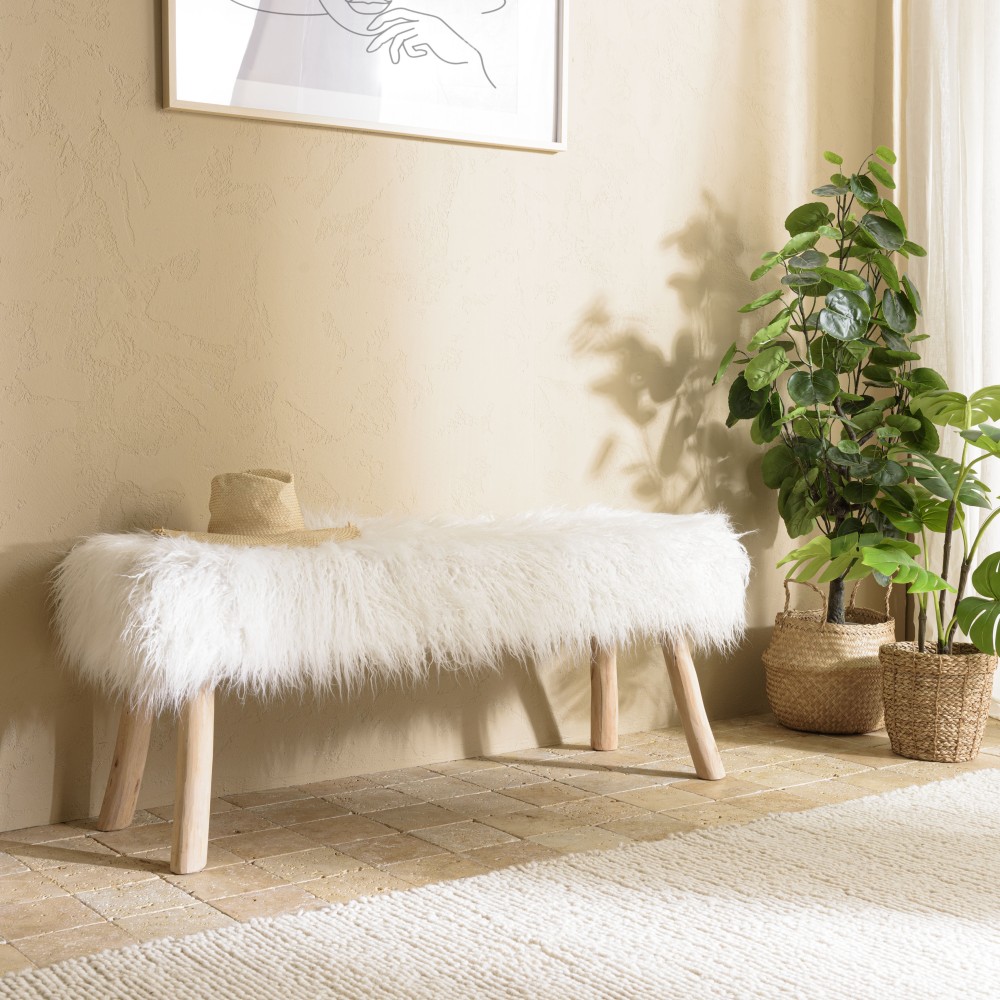 Banc SACHA peau de mouton ivoire 120x40cm Banc SACHA peau de mouton ivoire 120x40cm