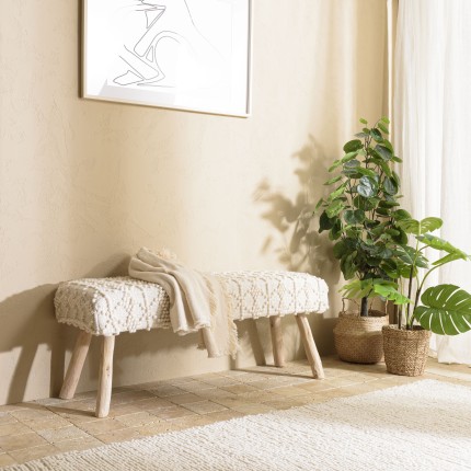 Banc SACHA 120x40cm laine motifs losanges ivoire