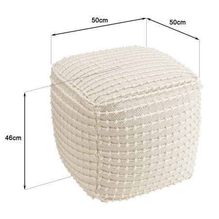 Pouf carré en laine texturée couleur ivoire SACHA