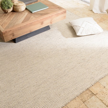 Quentin Rectangular Rug - 200 x 290 cm - Woven Wool - White/Mottled Brown