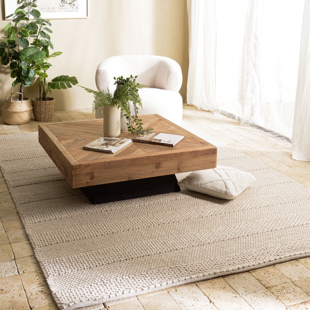 Quentin Rectangular Rug 200x290cm - Linen-Colored Wool Quentin Rectangular Rug 200x290cm - Linen-Colored Wool