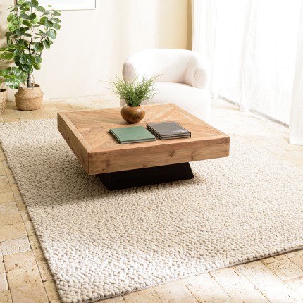 Tapis rectangulaire QUENTIN en laine bouclée beige 200x290cm