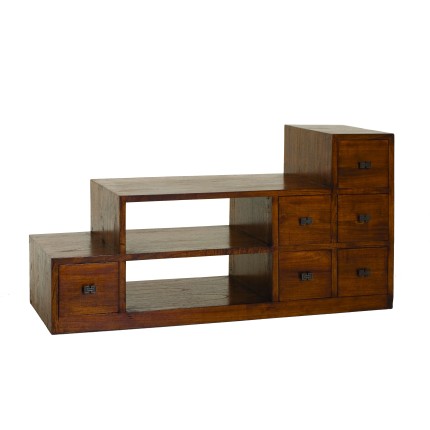 LAUREN Brown Mindi Wood Staircase TV Cabinet - Ethnic Touch for Your Interior