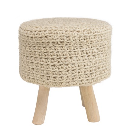 SACHA Round Stool - Ivory Woven Wool, 40 x 40 cm