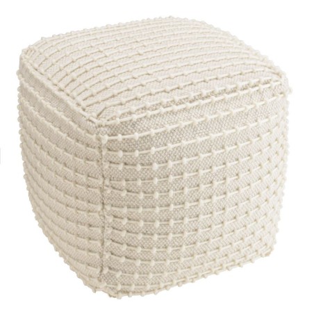 Pouf carré en laine texturée couleur ivoire SACHA
