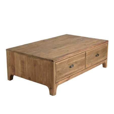 Table basse rectangulaire SANDY 140x85cm 4 tiroirs bois Pin recyclé
