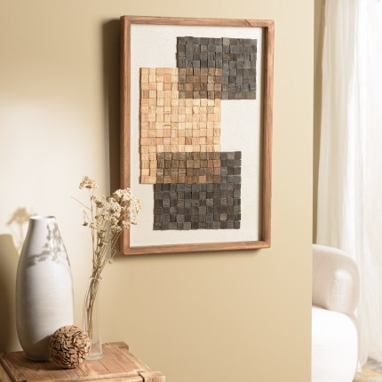 Décoration murale mosaïque beige/noire 42x62cm en pin recyclé
