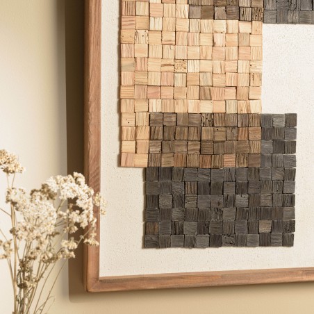 Décoration murale mosaïque beige/noire 42x62cm en pin recyclé