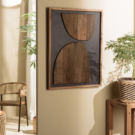 SANDY Wall Decoration 62x82cm - Recycled Pine Shapes on Black Background