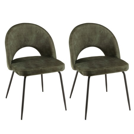 TOM - Set of 2 Pine Green Velvet Chairs with Steel Legs