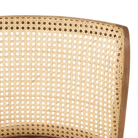MARCEL Set of 2 Mango Wood Chairs - Padded Leather Seat & Rattan Backrest