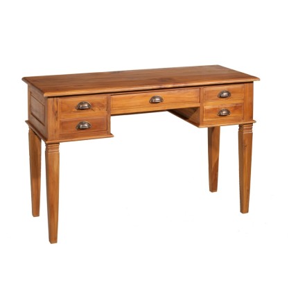 API - Brown Teak Wood Desk with 5 Drawers