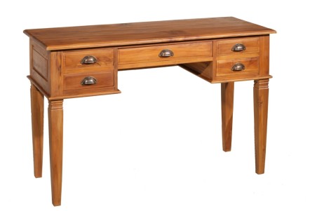 API - Brown Teak Wood Desk with 5 Drawers