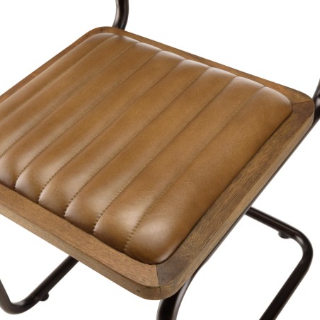 MARCEL Set of 2 Mango Wood Chairs with Padded Leather Seat and Retro Legs