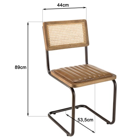 MARCEL Set of 2 Mango Wood Chairs with Padded Leather Seat and Retro Legs