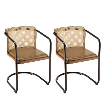MARCEL Set of 2 Mango Wood Armchairs with Leather Seat