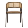 MARCEL Set of 2 Armchairs - Leather Seat, Mango Wood & Rattan Backrest