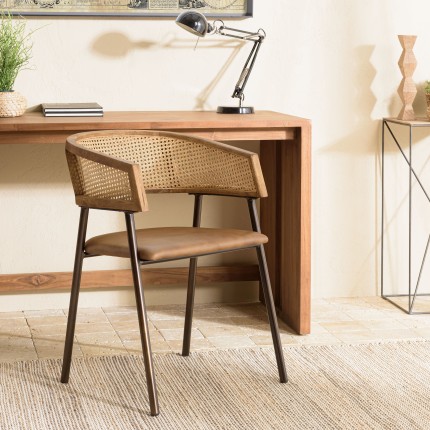 Lot de 2 fauteuils MARCEL en cuir et rotin