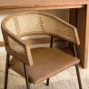 MARCEL Set of 2 Armchairs - Leather Seat, Mango Wood & Rattan Backrest