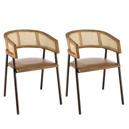Lot de 2 fauteuils MARCEL en cuir et rotin