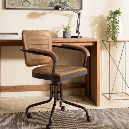 Fauteuil roulettes MARCEL en cuir matelassé