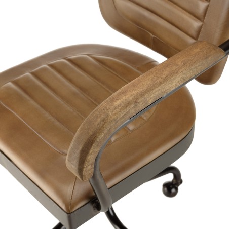 MARCEL Armchair - Padded Leather Seat & Mango Wood Armrests